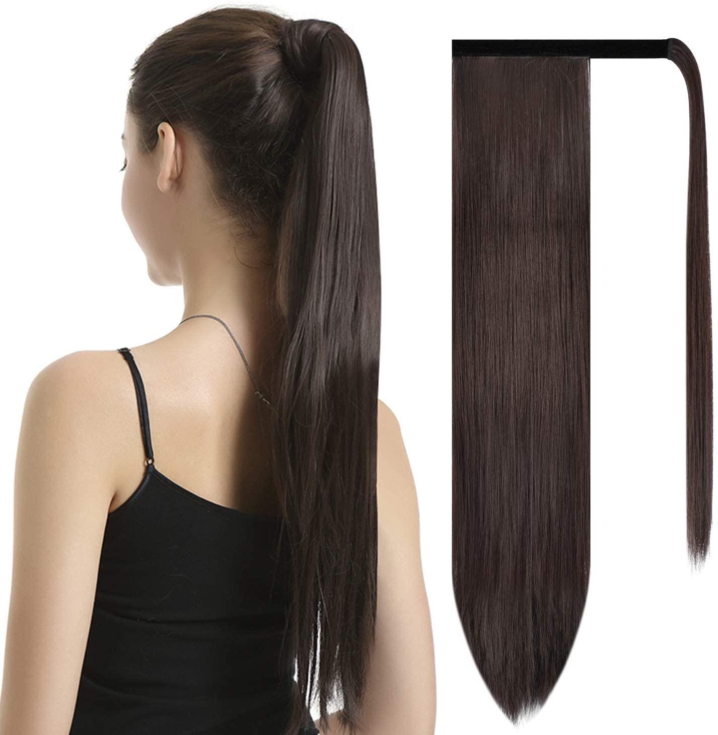 BARSDAR Ponytail Extension 26" Long Straight Wrap Around Hair Piece for Women Synthetic Hair for Daily Use (4# Dark Brown)